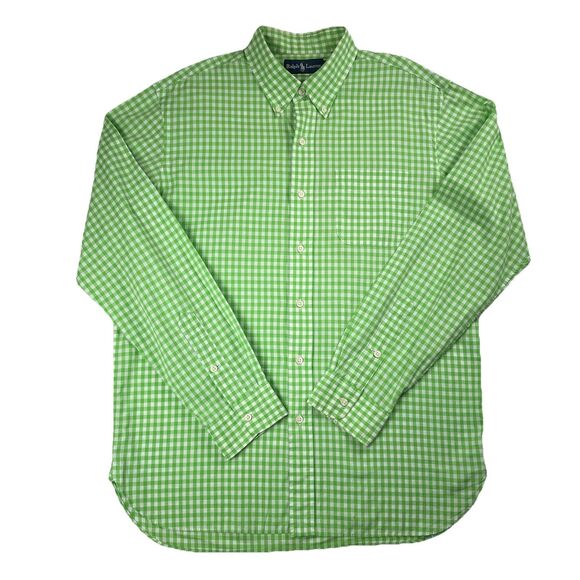 Ralph Lauren  Mens Large Classic Fit Button Down Green Gingham Long Sleeve-L - Picture 2 of 12